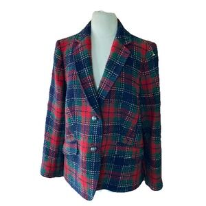 Talbots Wool Blend Plaid Blazer Women's Sz 14 Red Green Blue Tartan Academia